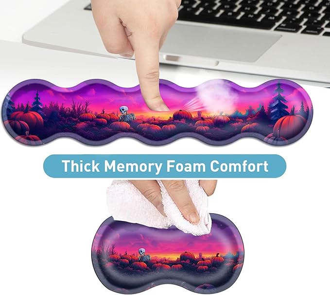 Keyboard Mouse Pad Set Extended Gaming Mouse Pad+Ergonomics Keyboard Wrist Rest Support Memory Foam Easy Typing Pain Relief 4Pcs XL Ultra Thick Desk MatHalloween Skull Pumpkin