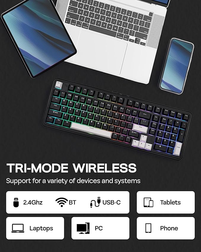 EPOMAKER TH99 Tri-Mode Wireless Mechanical Keyboard with 8000mAh Battery Hot Swappable Custom RGB Gaming Keyboard with Numpad Gasket Creamy for PC/Mac/Office (Black Creamy Jade)