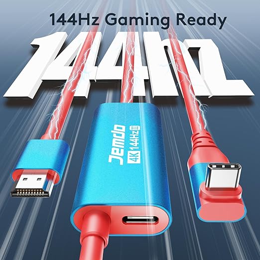 JEMDO Switch 2 Right Angle HDMI Cable Dock Station4K@144Hz 48Gbps USB C to HDMI 2.1 6.6 ft100W PDPortable Travel TV Adapter Cord Compatible with Nintendo Switch 2 (Only Below V21.0.0) /2017/OLED