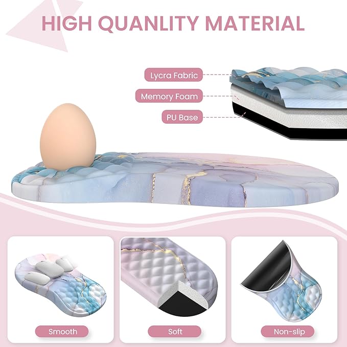 Desk Pad Mat Large Mouse Pad with Wrist Rest Ergonomic Keyboard and Mouse pad with Massage Design &amp Memory Foam Computer Mouse Pad for Home Office Study Game Pink Blue Marble