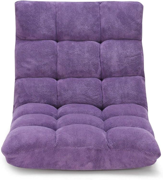 Purple Adjustable 14-Position Folding Floor Chair Gaming Lazy Sofa Chair Cushioned New