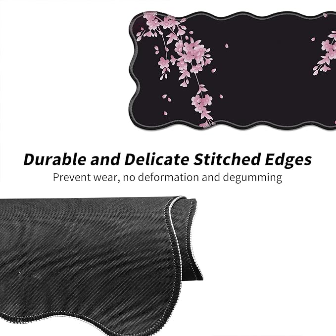 Sakura Cherry Blossom Desk Mat Mouse Pad 31.5 x11.8 XL Extended Mousepad Huge Mouse Pads with Stitched Edges Desk Pad for Work Game Office Home