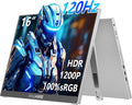 WUAWE 120Hz Portable Monitor 100% sRGB 16 Inch Portable Gaming Monitor with Built-in Stand HDR and Freensync External USB C Monitor for Laptop PC Phone Switch and PS5 (Silver)