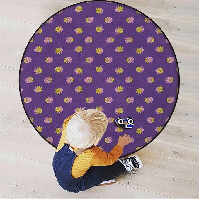 Victorian Gaming Chair Mat for Hardwood Floor Anti-Slip Floor Protector Game Controller Rubber Gaming Computer Chair Mat Classic Floral Spring Nature ThemePurple Diameter 35.5 in