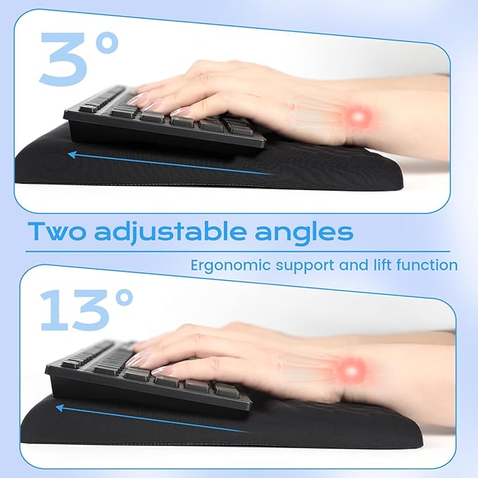 Keyboard Wrist Rest with Ergonomic Height - Computer Keyboard Stand &amp Soft Cushioned Pad for Wrist Pain Relief - Non-Slip Typing Support for Office Gaming &amp Home (Black)