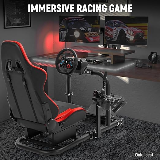 Dardoo Racing Bucket Seat with Adjustable Double Slide Adapt Gaming Simulator Cockpit Racing Wheel Stand Chair Video Game Chairs Red