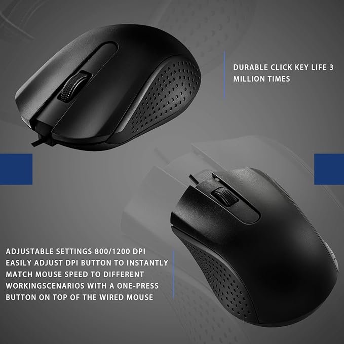 20 Pcs Wired USB Computer Mouse Bulk 3-Button Corded Wired Mouse for Laptop Desktop Computer Mice for PC Office School Home Supplies Black