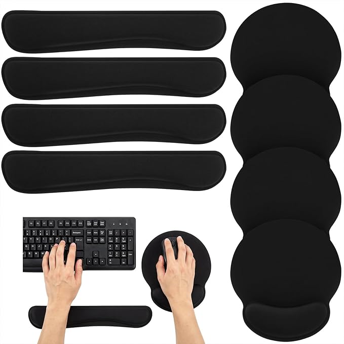 8 Pcs Ergonomic Mouse Pad and Keyboard Wrist Rest Set Memory Foam Support for Comfortable Typing Black Computer Gaming Office Home Accessories