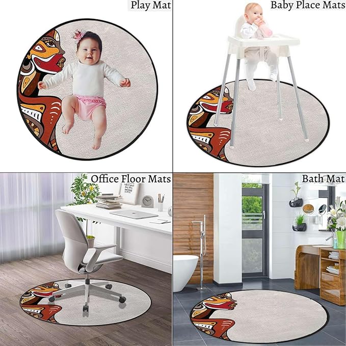 Brown and Cinnamon Round Carpet Playmat - Play Learn and Have Fun SafelyCrawling Mat Educational Soft Rug Shower/Birthday Gift Tribal Exotic Beauty Woman Figure Diameter 55 in