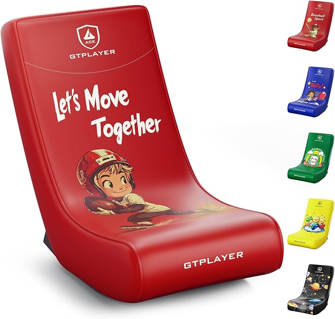 GTPLAYER Floor Rocking Gaming Chair – Floor Rolling Game Chairs with Angle Limiter Gamer Rocker Floor Seat Compact &amp Lightweight Red Football
