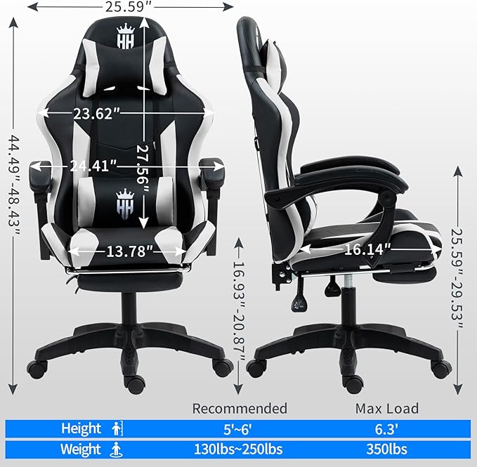 Gaming Chair with Footrest Ergonomic Computer Chair for Adult Adjustable Headrest Lumbar Pillow Large Size Reclining Gaming Chair Big and Tall with Linkage Armrest for Home Office Gaming