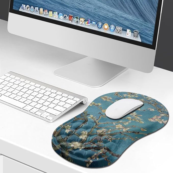 Hokafenle Ergonomic Mouse Pad Wrist Support Wrist Rest Mousepad for Carpal Tunnel Pain Relief with Integrated Memory Foam Slope Massage Bulge (11.8x7.9 inchApricot Flower
