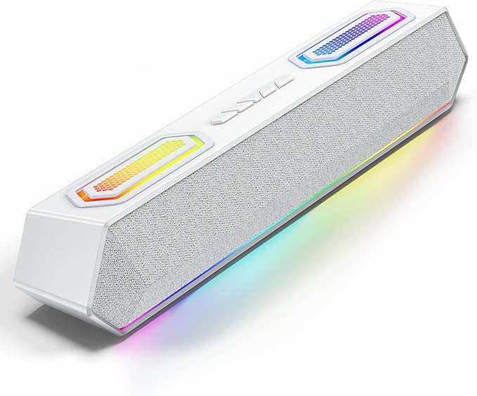 Deeyaple Computer Speakers 40W PC Speakers for Desktop Monitor with Bluetooth 5.3 &amp USB Audio HiFi Stereo Gaming Soundbar with Custom EQ Software Dynamic RGB Lighting for Laptop PS4 PS5 Whit