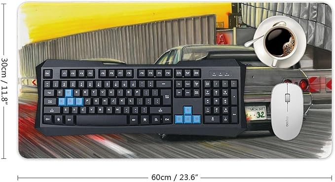 JDM Skyline GTR R32 Mouse Pad Japanese Car Gaming Desk Mat Large Non-Slip Rubber Mouse Pad for Desk with Stitched Edges 30x60cm