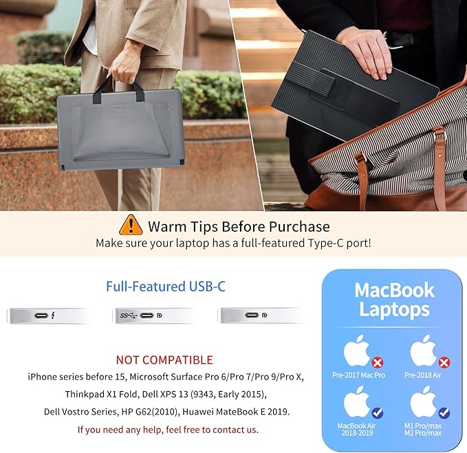Laptop Screen Extender - 15.6'' 1080P Monitor Extender Detachable Screen Triple Monitor for Laptop 13-17.3 Compatible with Mac/Windows
