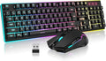 RedThunder K10 Wireless Gaming Keyboard and Mouse Combo LED Backlit Rechargeable 3800mAh Battery Mechanical Feel Anti-ghosting Keyboard + 7D 3200DPI Mice for PC Gamer (Black)