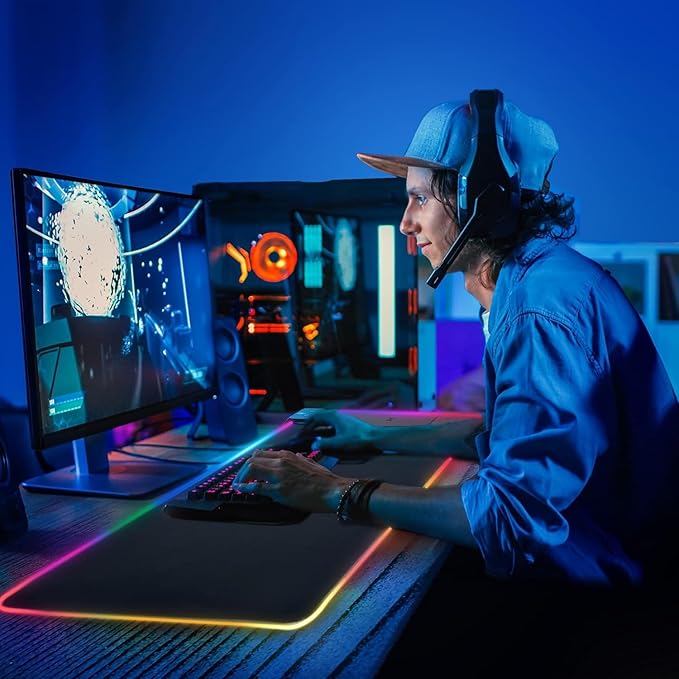 Mouse Pad with Wireless Charging Large Desk Mat RGB Gaming Mousepad 10 Light Colors LED Gaming Pad Keyboard Pad with Ultra-Smooth Surface &amp Non-Slip Rubber Base Waterproof Full Desk Mouse Pad