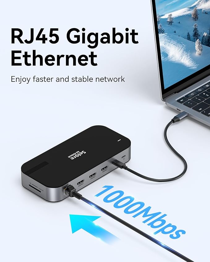 Selore USB C Dock 3 HDMI Docking Station Dual Monitor 16-in-1 Laptop Docking Station 3 Monitors with Triple HDMI 10Gbps USB A/C 3.1 100W PDSD/TF Ethernet USB C Hub USB C Dongle for Windows Mac