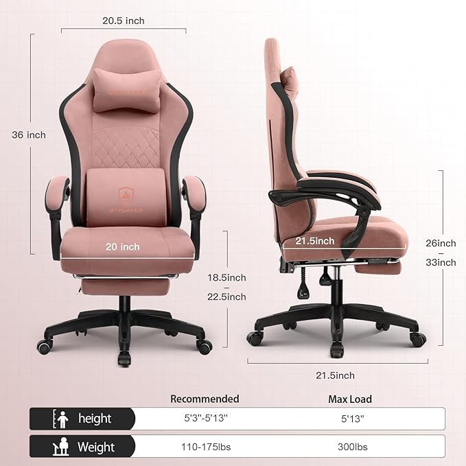 GTPLAYER Gaming Chair Computer Office Chair with Pocket Spring Cushion Linkage Armrests and Footrest High Back Ergonomic Computer Chair with Lumbar Support Task Chair with Footrest