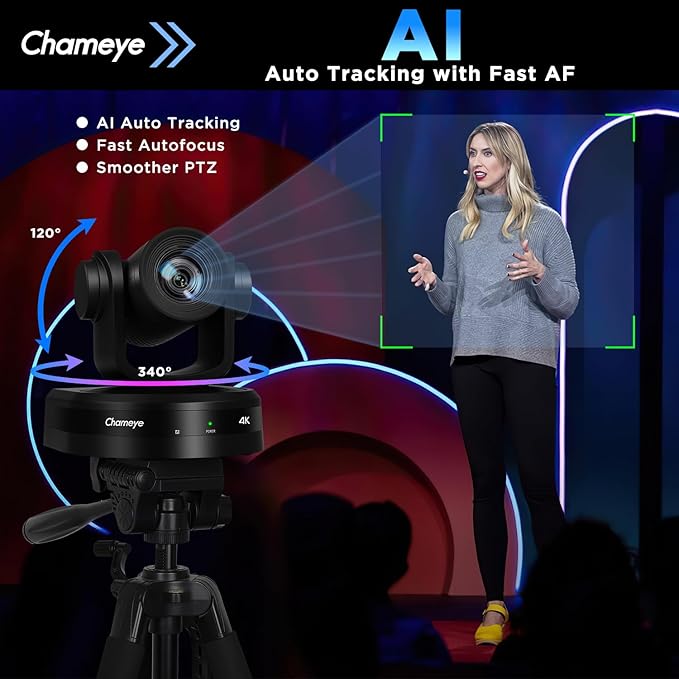 Chameye 4K PTZ Conference Camera AI Auto Tracking PTZ Camera 4K 20x Optical Zoom USB/HDMI/PoE for Church Video Conference &amp Meeting Room - Compatible with Vmix OBS Zoom CH420