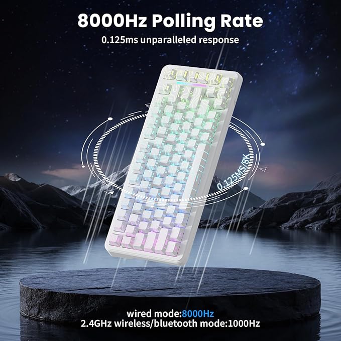 ATTACK SHARK X82 PRO HE Magnetic Gaming Keyboard8KHz Polling RateAdjustable Actuation Rapid TriggerTri-Mode Wireless PC Keyboard with 5000mAh BatteryCloud/Software Driver for Win/MacWhite Line