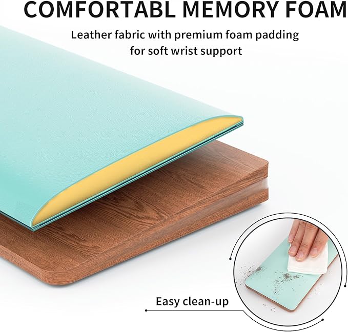 COLORCORAL Wrist Rest for Computer Keyboard Durable Leather Wrist Support with Memory Foam Ergonomic Wooden Arm Rest Wrist Pad for Typing Pain Relief Comfort for Office Gaming