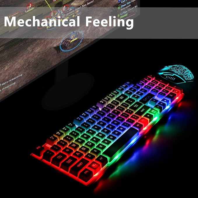 CHONCHOW Gaming Keyboard and Mouse Combo Wired LED RGB Backlit Black Gaming Keyboard and RGB Backlit Mouse Small Light up Keyboard for PC Xbox PS4 (White)