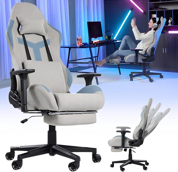Ergonomic Gaming Chair with footrest.High Back Reclining Computer Gamer Chair for Adultwith Pocket Spring Cushion-Adjustable 160-degree ReclineRacing Style PC Video Game ChairGray