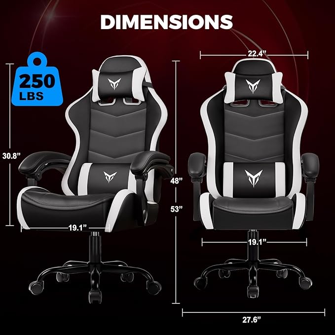 GTPLAYER Gaming Chair Video Game Chairs Racing Style PC Game Chairs 350lbs for Adults - Padded High Back Ergonomic Reclining Silla Gamer Linkage ArmrestWhite