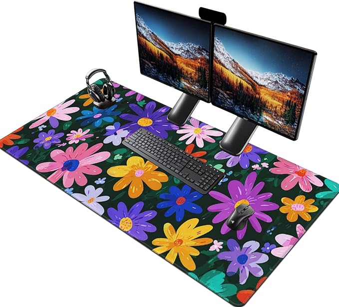 Colorful Flower Mouse Pad Extra Large Gaming Mouse Pads Waterproof Non-Slip Rubber Base Keyboard and Mouse Mat Floral Desk Pad for School Office Home 48 x 24