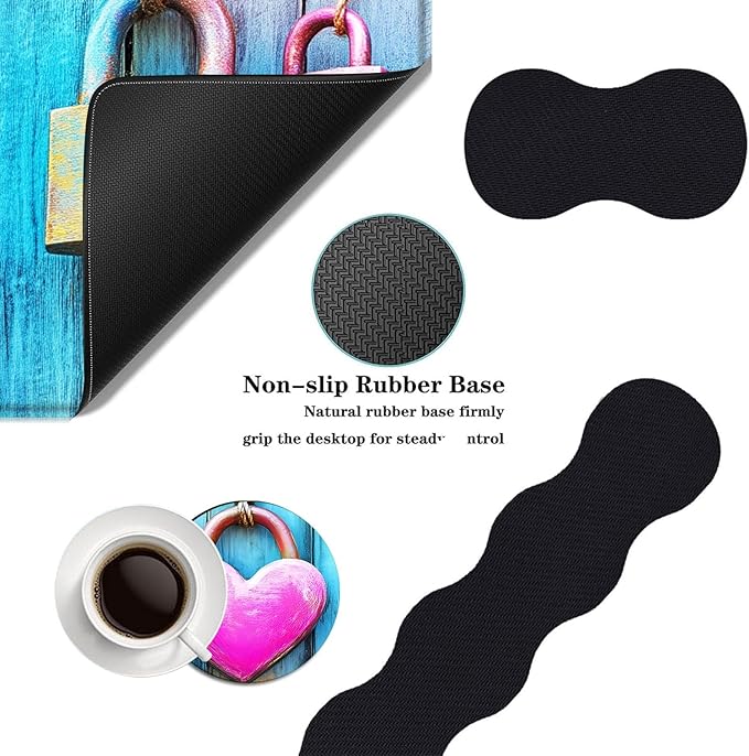Mouse PadLarge Desk Mat Set 4in1 XL Mousepad + Keyboard Wrist Rest+Mouse Wrist Rest+Coaster with Ergonomic Desk Pad for Home Office Table Computer Cover -Heart Lock and Butterflies