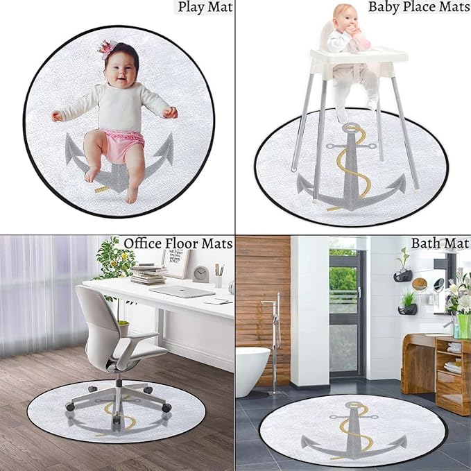 Anchor Round Gaming Chair Mat for Office Chair Computer Chair Mat Floor Protector for Rolling Chair Office Gaming Room Decor Watercolor Spring Blossoms NauticalBrown Pink Diameter 47.2 in