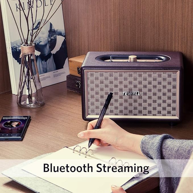 Vintage Bluetooth Speakers with Bass Enhanced Technology Wireless &amp 3.5mm Aux Input for Cellphone AC Powered (Upgraded Version)