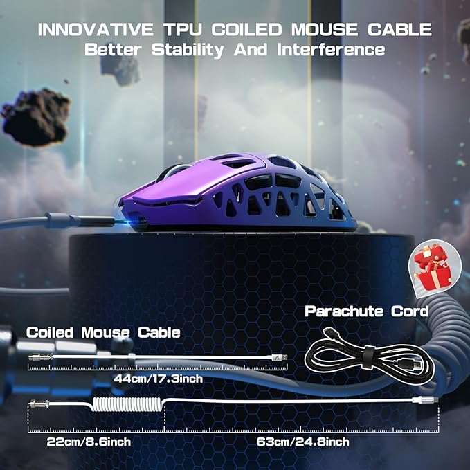 FELICON x Attack Shark R3 Magnesium Alloy Wireless Gaming Mouse 46g Ultra-Lightweight Skeletal Shell PAW3395 26K DPI 8K Polling Tri-Mode 2.4G/BT/Wired for PC Mac Laptop - Purple