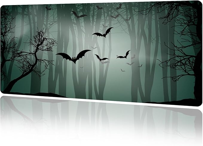 MAYCARI Halloween Cute Bat Mouse Pad Kawaii Cartoon Funny Spirit Extended Desk Mat Non-Slip Rubber Baseb Large Green Mousepad for Desk Gaming Laptop Desktop 31.5X15.7