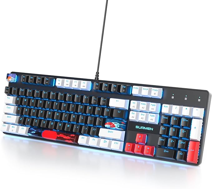 RGB Gaming Keyboard 104-Key Wired Mechanical Keyboard Creamy with Number Pad Linear Red Switch NKRO Full Size for Windows Laptop PC Gamer