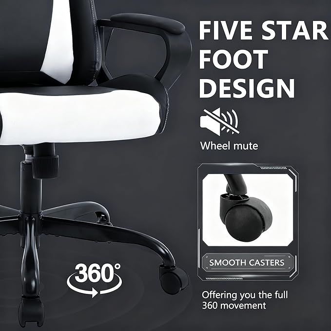 Gaming Chair ﻿White Ergonomic High Back Video Game Chairs Racing Style with Lumbar Support Headrest &amp Arms Gaming Chair for Adult Kids Heavy Duty Swivel Computer Chair for Office