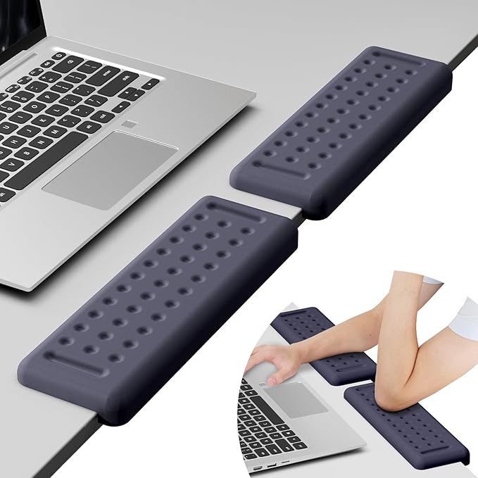 Leolee L-Shaped Desk Elbow Pads for Desk Deep Blue Memory Foam Arm Rest for Desk with Non-Slip Base Ergonomic Desk Edge Cushion Wrist Rest for Computer Keyboard Typing Office Home (2 Piece)