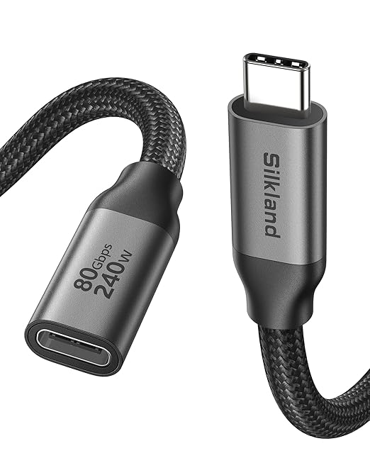 Silkland 80Gbps USB 4 Extension Cable for Thunderbolt 5/4 [240W Charging 8K 60Hz] USB C Extender 4ft 4K@540Hz Type C Male to Female Adapter Compatible for USBC Hub iPhone 17/16 MacBook iPad