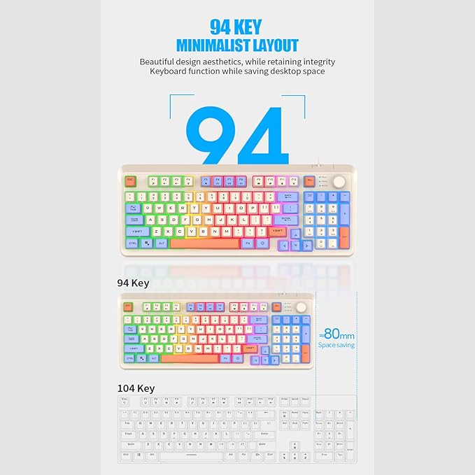 Keyboard K82 Gaming Keyboard with Three Color Backlit and Mechanical Feel 94 Keys for Gamers Computer PC Laptop Keyboars