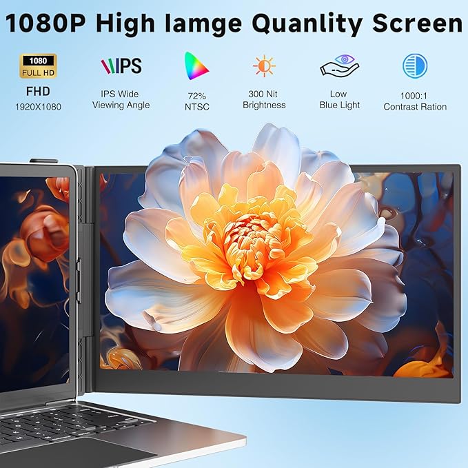 KEFEYA Laptop Screen Extender 14 FHD 1080P Portable Monitor for Laptops 0.19 Ultra-Thin Laptop Monitor Extender for 13-17 with USB-C/HDMI Port Plug n Play for Windows/Mac/Android/Switch/PS5
