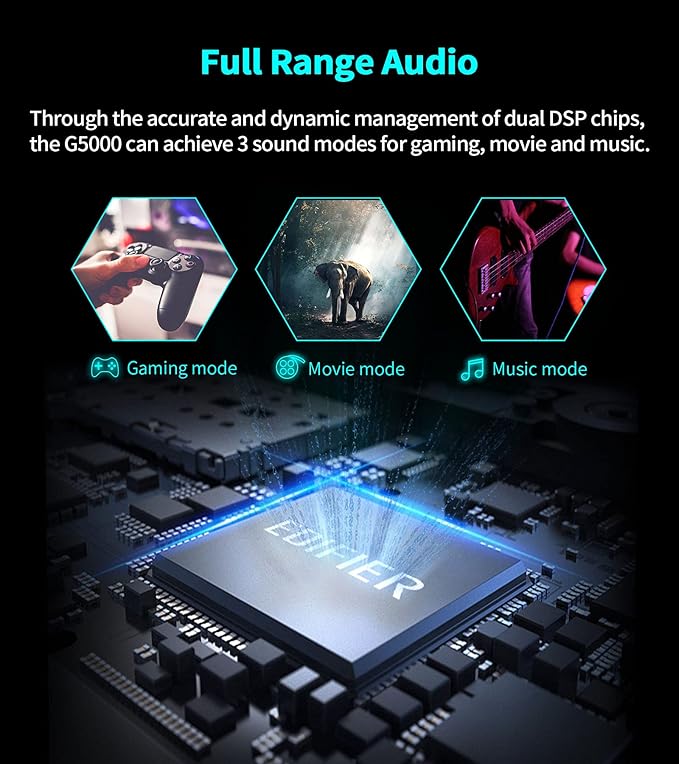 HECATE G5000 Bluetooth Computer Gaming Speakers Hi-Res Audio Wireless Desktop Speakers 88W RMS Powered Bluetooth 3.5mm AUX USB Optical Coaxial Inputs for PC/PS4/PS5/Laptop/TV RGB Light