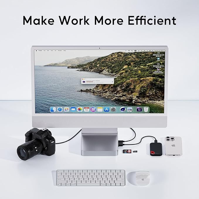 USB C HUB for iMac 24 inch 2021/2023/2024 PULWTOP USB Hub Adapter iMac Accessories for i-Mac M1/M3/M4 with USB C 10Gbps 3*USB A SD/TF Docking Station Support Expand M.2 SSD (Not Included) Silver