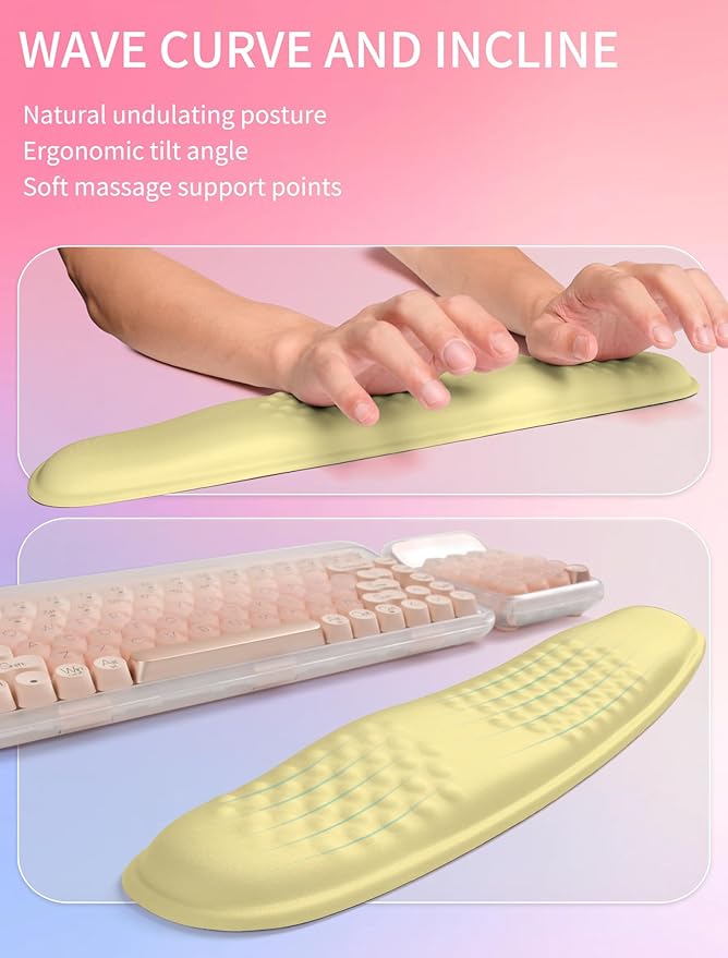 Hokafenle 2in1 Combination Wave Keyboard Wrist Rest and Ergonomic Curvature Mouse Pad Wrist Support for Relieve Wrist Pain Filled with Soft Cushion Memory Foam Butter Yellow