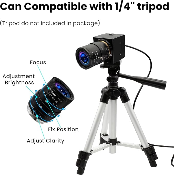 4K Wide Angle Varifocal Zoom Lens Webcam Ultra HD 2160P 30fps Plug and Play USB Computer Camera for Windows/Linux/Raspberry Pi/Mac
