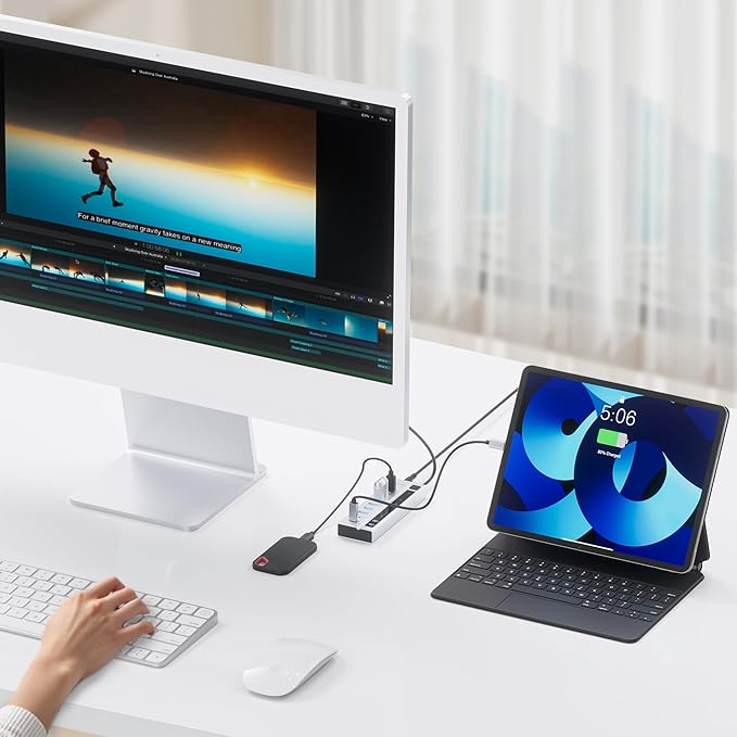 Powered USB C Hub 9-in-1 USB-Hub suppprt 10Gbps &amp PD 45W Max Charging(Not Support Video) USB Powered Hub with 3 USB-C 4 USB-A for Laptop MacBook iPad and More (72W Adapter Included)