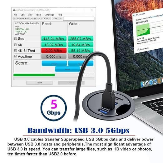 ChenYang USB 3.0 Flush Mount Desktop HUB3 USB 3.0 Port HUB Grommet Hole 2.36(60mm) with SD/TF Card Reader Port