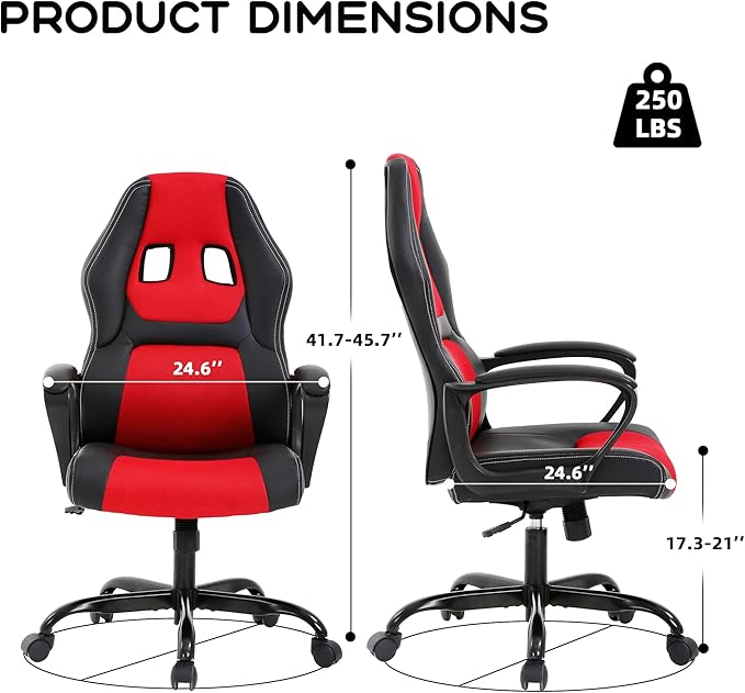 MKDLUFEI Video Game ChairErgonomic Office Chair Desk Chair and Lumbar Support PU Leather Recliner with HeadrestHeight Adjustable Computer Chair for Adults (RED)