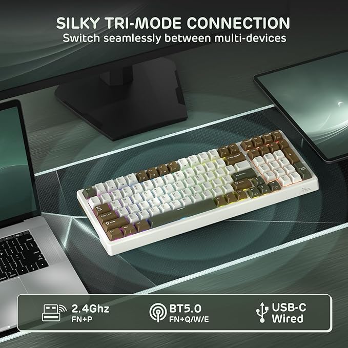 RK ROYAL KLUDGE F99 Wireless Mechanical Keyboard with Numper Pad Tri-Mode Hot Swappable 95%100 Keys Gaming Keyboard BT/2.4G/USB-C RGB Backlit Gaming Keyboard for PC/Tablet/Xbox/PS4/PS5
