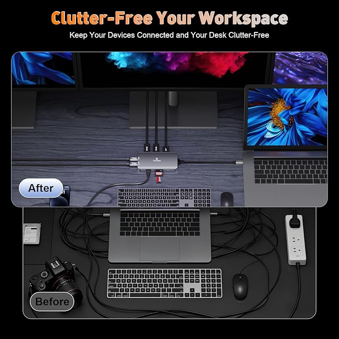 USB C Docking Station Dual Monitor 9 in 1 Laptop Docking Station Triple Monitor 4K@60Hz USB C Hub Dual HDMI and DisplayPort 1000Mbps LAN 5Gbps USB-C 100W PD SD/TF for HP/Dell/Laptop